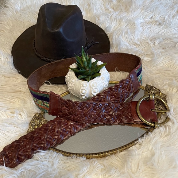 Lucky Brand cowhide braided leather and patchwork fabric belt, size 32 - Picture 6 of 12